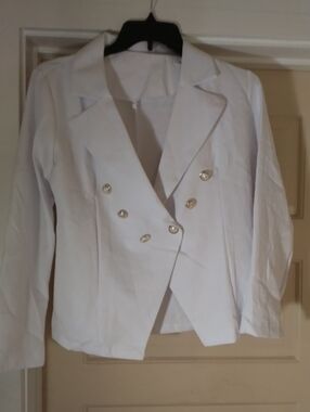 Women's White Double-Breasted Tailored Blazer